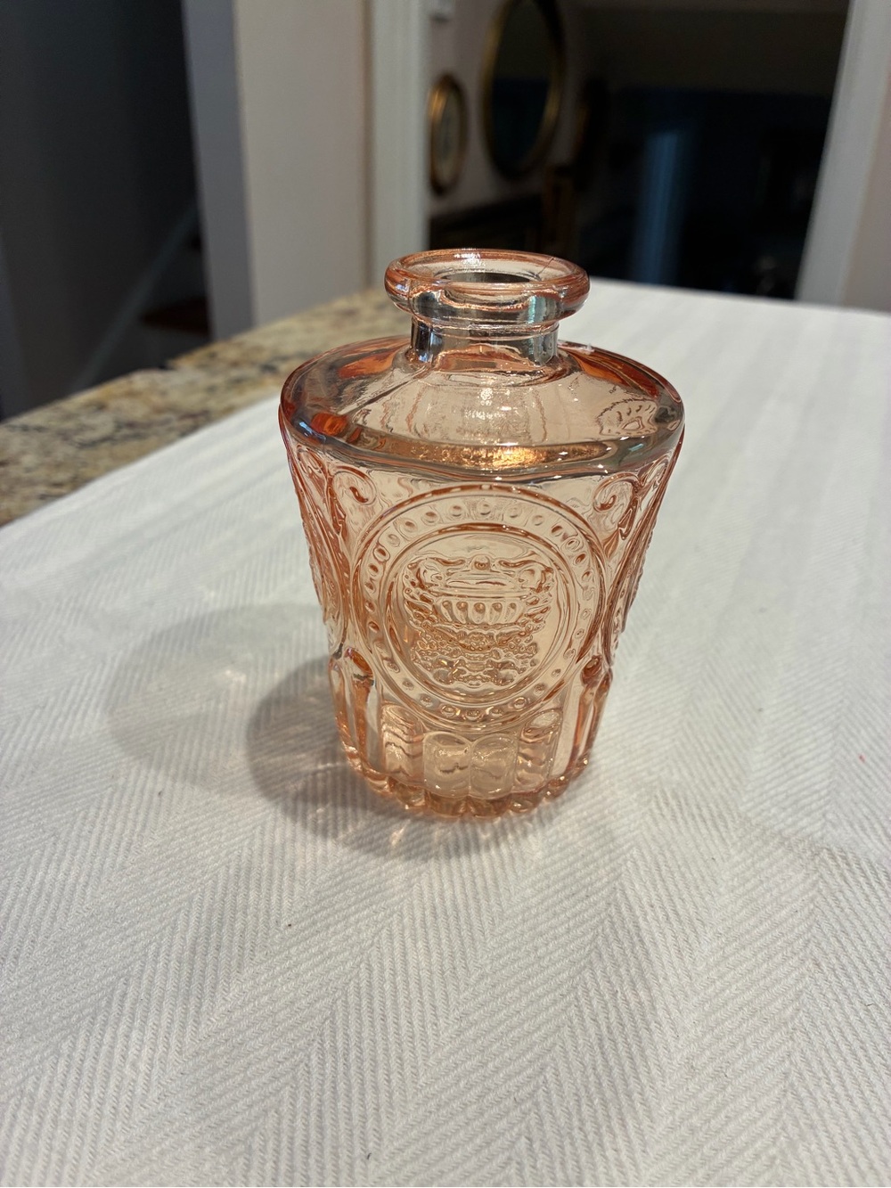 Vintage-Inspired Pink Pressed Glass Decorative Bottle